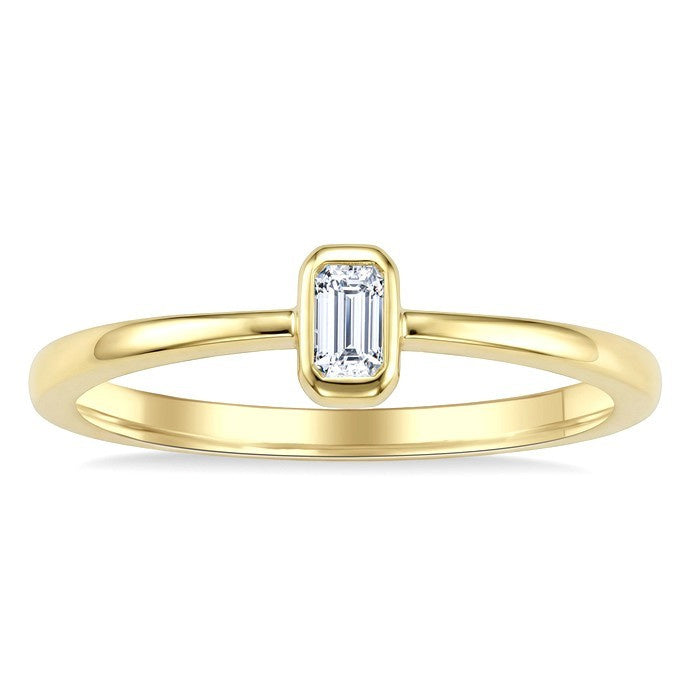 1/5 Ctw Bezel Set Emerald Cut Diamond Fashion Ring in 14K Yellow Gold