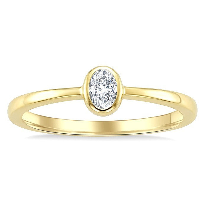 1/5 Ctw Bezel Set Oval Cut Diamond Fashion Ring in 14K Yellow Gold