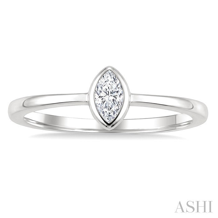 1/5 Ctw Bezel Set Marquise Cut Diamond Fashion Ring in 14K White Gold