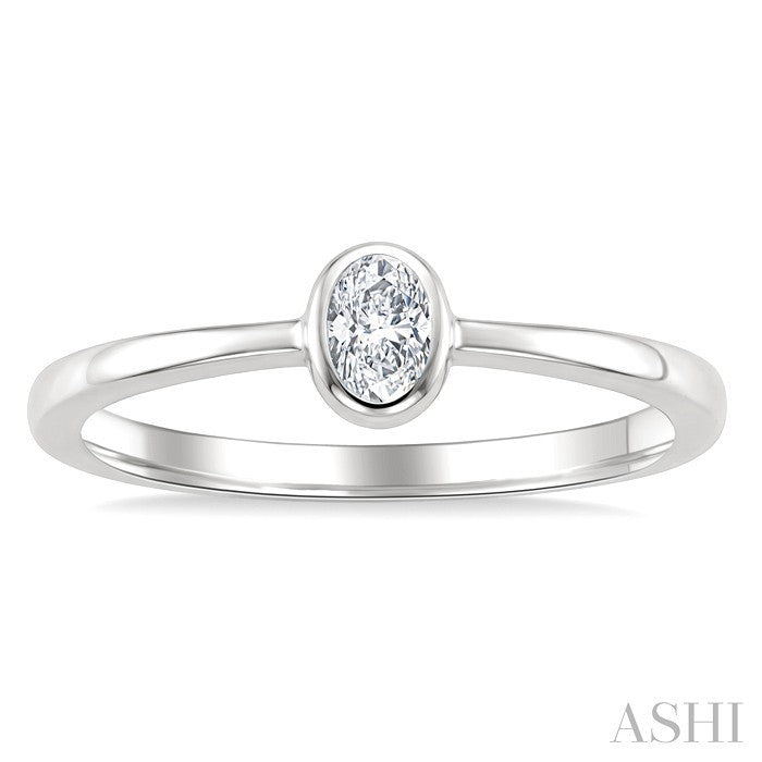 1/5 Ctw Bezel Set Oval Cut Diamond Fashion Ring in 14K White Gold