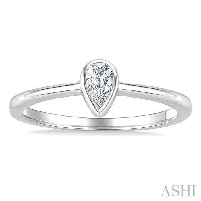 1/5 Ctw Bezel Set Pear Cut Diamond Fashion Ring in 14K White Gold