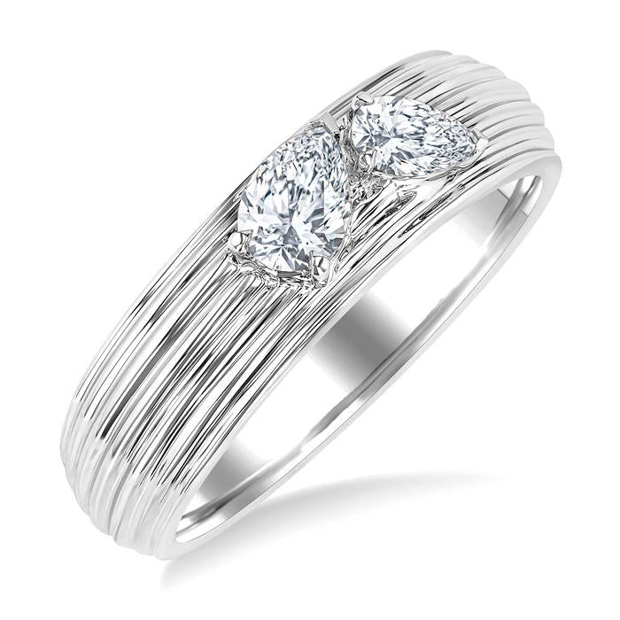 3/8 Ctw Textured Shank 2-Stone Pear Cut Diamond Fashion Band in 14K White Gold