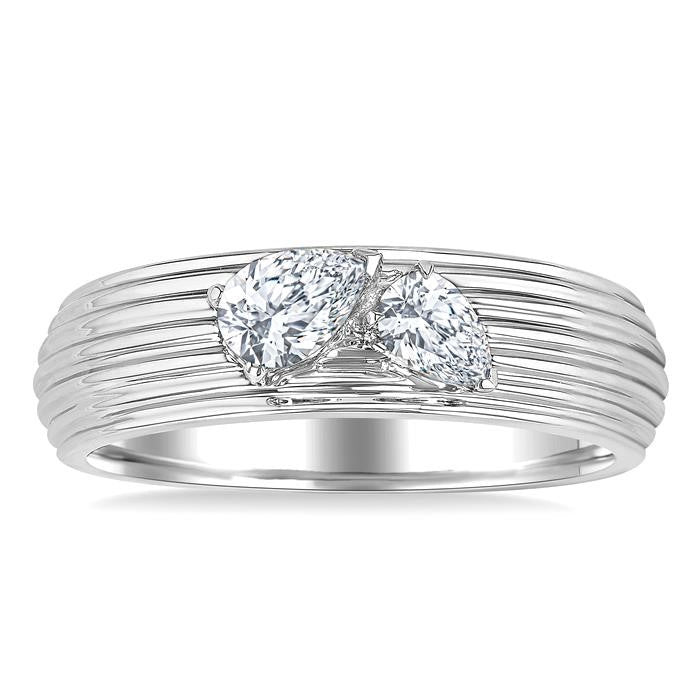 3/8 Ctw Textured Shank 2-Stone Pear Cut Diamond Fashion Band in 14K White Gold