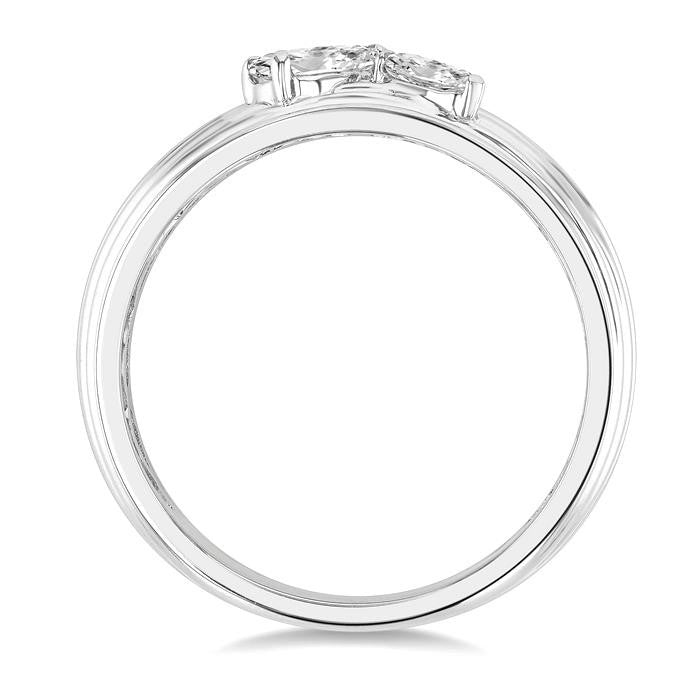 3/8 Ctw Textured Shank 2-Stone Pear Cut Diamond Fashion Band in 14K White Gold