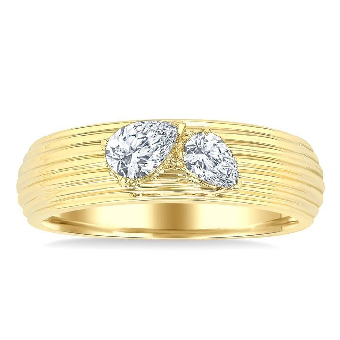 3/8 Ctw Textured Shank 2-Stone Pear Cut Diamond Fashion Band in 14K Yellow Gold