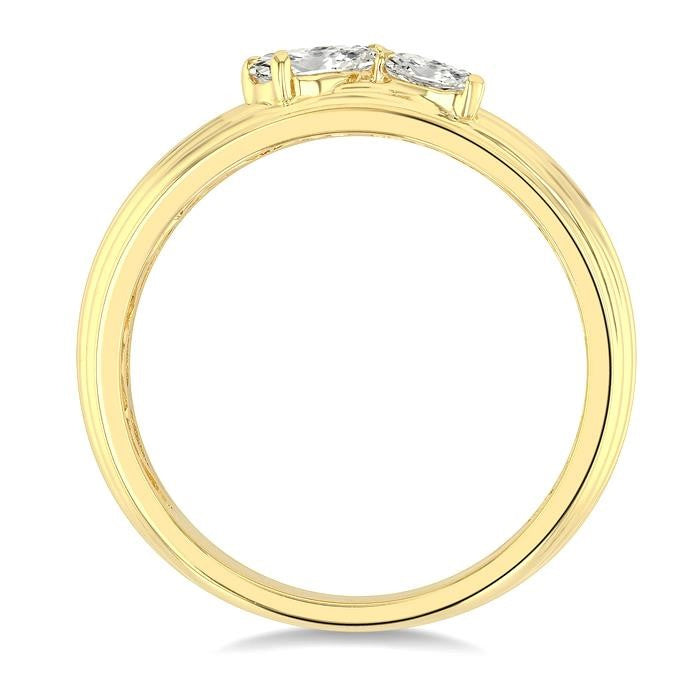 3/8 Ctw Textured Shank 2-Stone Pear Cut Diamond Fashion Band in 14K Yellow Gold