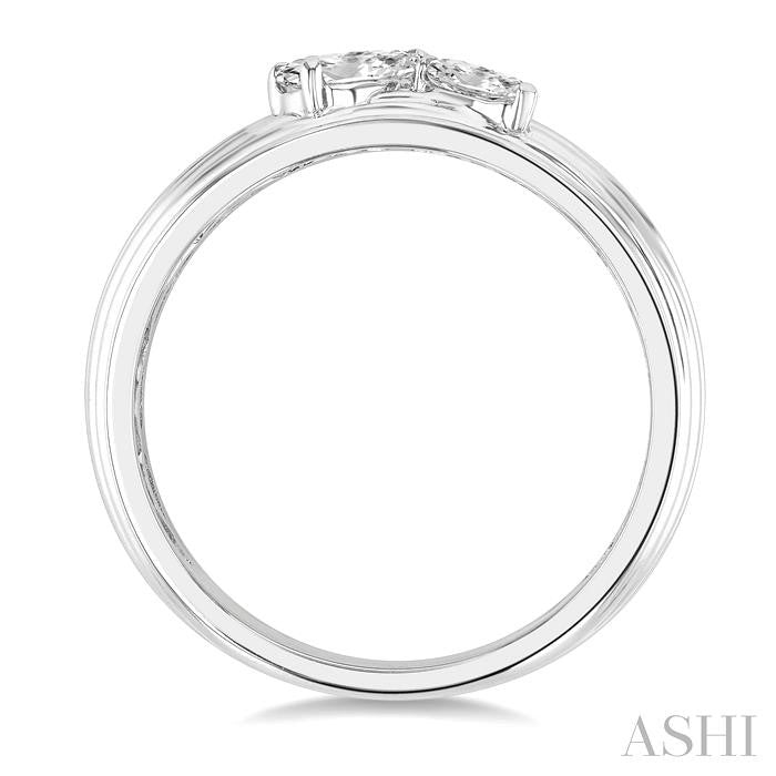 3/8 Ctw Textured Shank 2-Stone Pear Cut Diamond Fashion Band in 14K White Gold