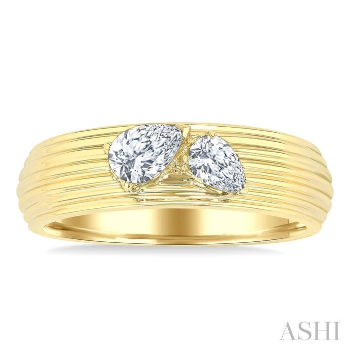 3/8 Ctw Textured Shank 2-Stone Pear Cut Diamond Fashion Band in 14K Yellow Gold