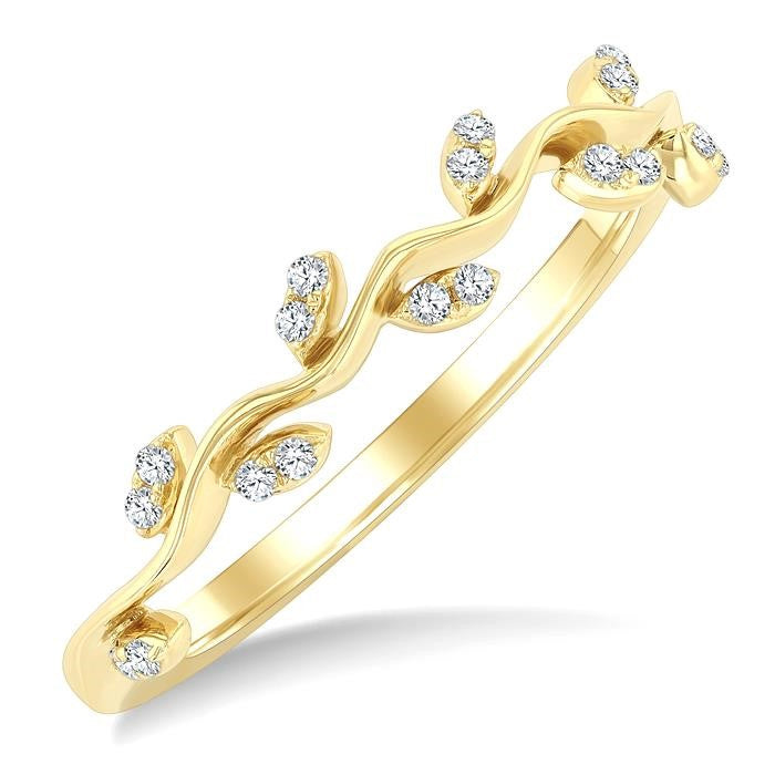 1/10 Ctw Round Cut Diamond Leaf Stackable Band in 10K Yellow Gold