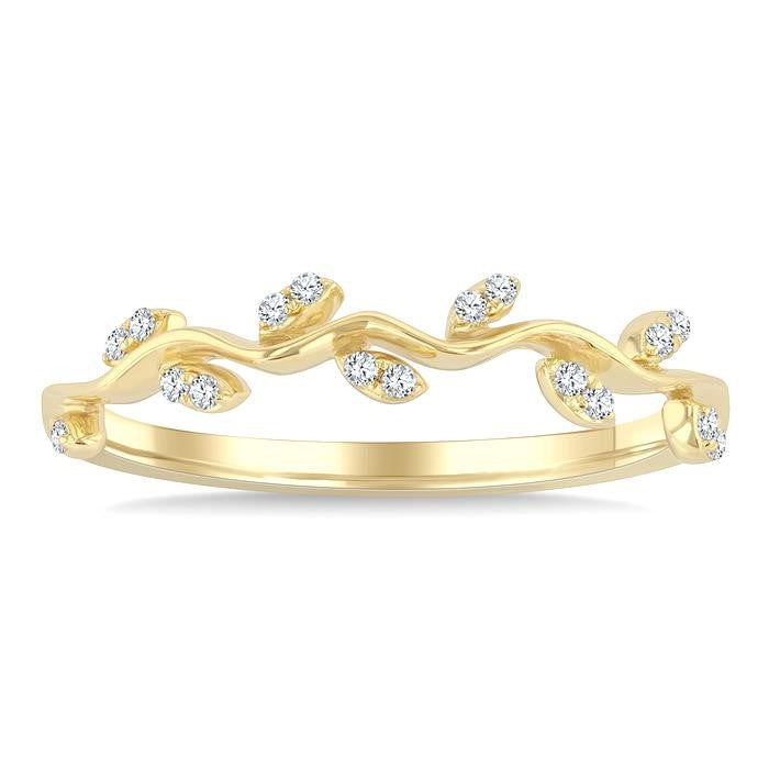 1/10 Ctw Round Cut Diamond Leaf Stackable Band in 10K Yellow Gold