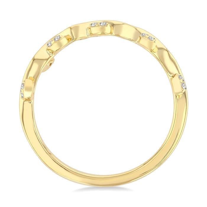 1/10 Ctw Round Cut Diamond Leaf Stackable Band in 10K Yellow Gold