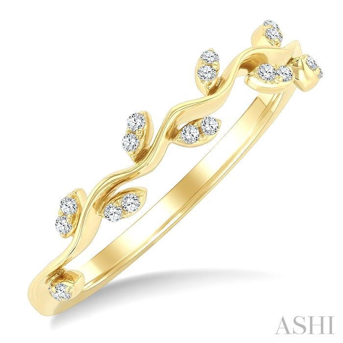 1/10 Ctw Round Cut Diamond Leaf Stackable Band in 10K Yellow Gold
