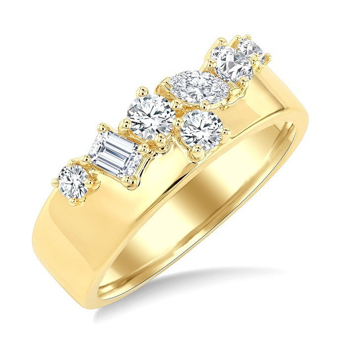 3/4 Ctw Mixed Diamond Cut Fashion Cigar Band in 14K Yellow Gold