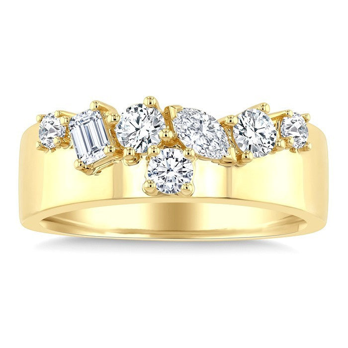 3/4 Ctw Mixed Diamond Cut Fashion Cigar Band in 14K Yellow Gold