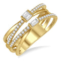 3/8 Ctw Criss-Cross Baguette and Round Diamond Fashion Ring in 14K Yellow Gold