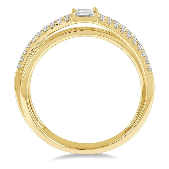 3/8 Ctw Criss-Cross Baguette and Round Diamond Fashion Ring in 14K Yellow Gold