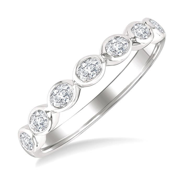 3/4 Ctw East-West Set Oval Cut Bezel Diamond Stackable Fashion Band in 14K White Gold