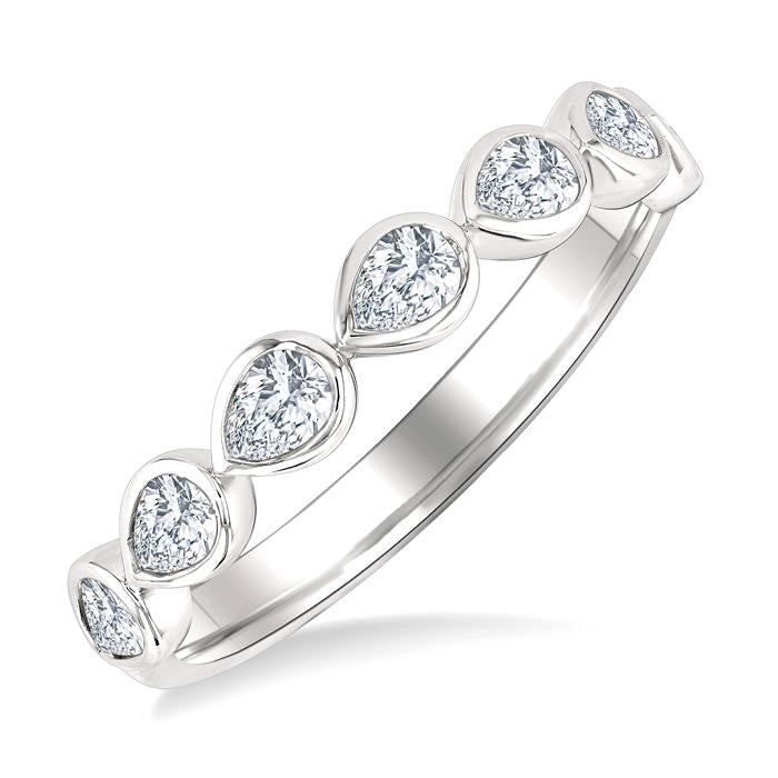 3/4 Ctw East-West Set Pear Cut Bezel Diamond Stackable Fashion Band in 14K White Gold