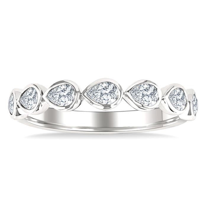 3/4 Ctw East-West Set Pear Cut Bezel Diamond Stackable Fashion Band in 14K White Gold