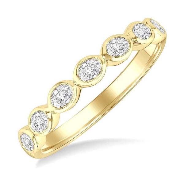 3/4 Ctw East-West Set Oval Cut Bezel Diamond Stackable Fashion Band in 14K Yellow Gold