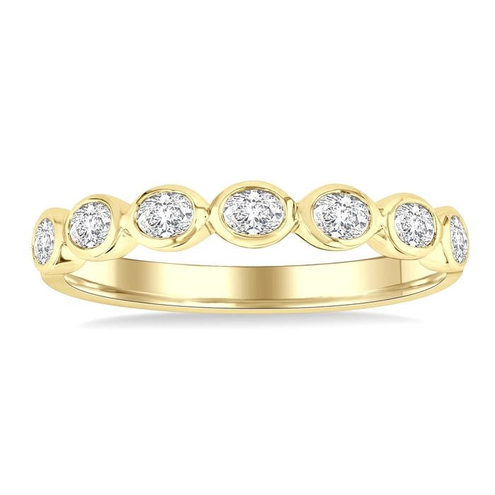 3/4 Ctw East-West Set Oval Cut Bezel Diamond Stackable Fashion Band in 14K Yellow Gold