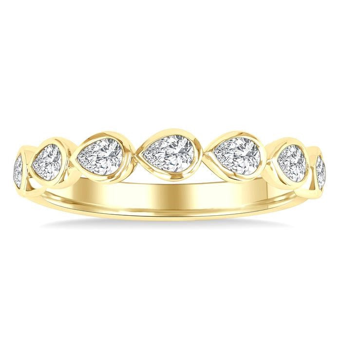 3/4 Ctw East-West Set Pear Cut Bezel Diamond Stackable Fashion Band in 14K Yellow Gold