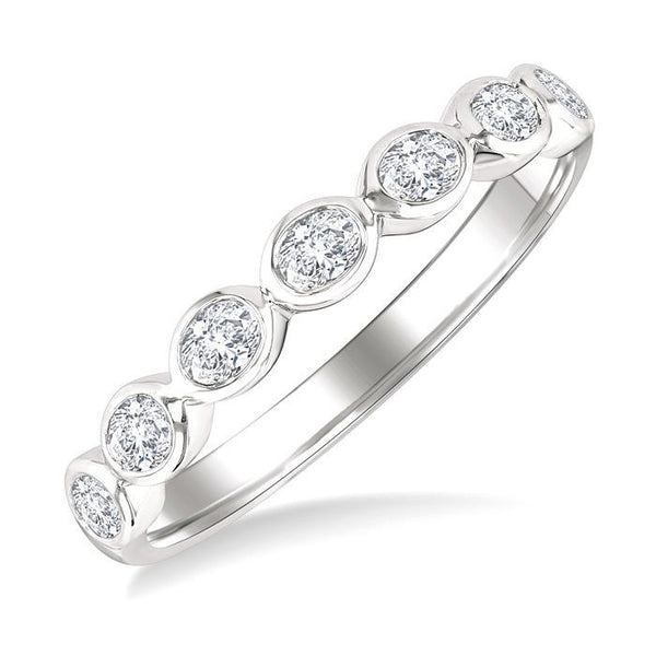 3/4 Ctw East-West Set Oval Cut Bezel Diamond Stackable Fashion Band in 14K White Gold
