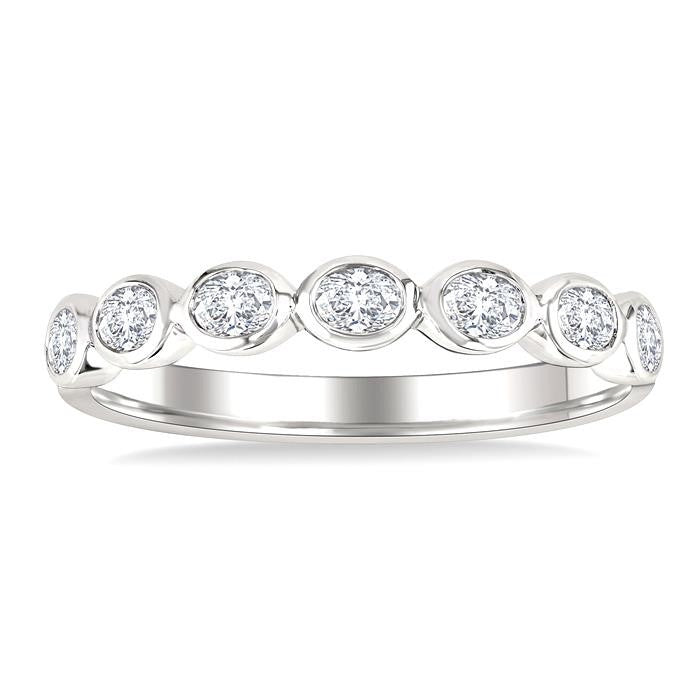 3/4 Ctw East-West Set Oval Cut Bezel Diamond Stackable Fashion Band in 14K White Gold