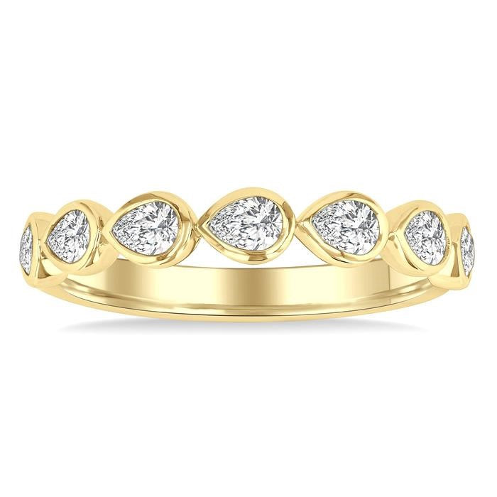 3/4 Ctw East-West Set Pear Cut Bezel Diamond Stackable Fashion Band in 14K Yellow Gold