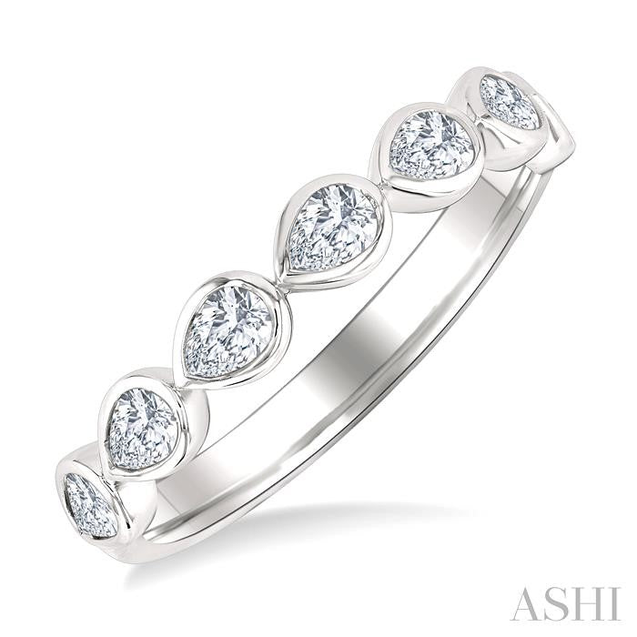 3/4 Ctw East-West Set Pear Cut Bezel Diamond Stackable Fashion Band in 14K White Gold