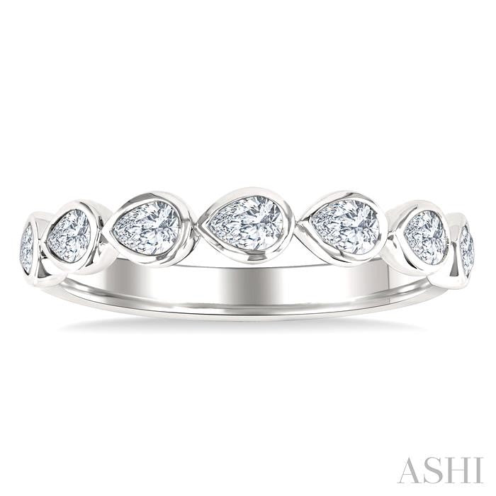 3/4 Ctw East-West Set Pear Cut Bezel Diamond Stackable Fashion Band in 14K White Gold