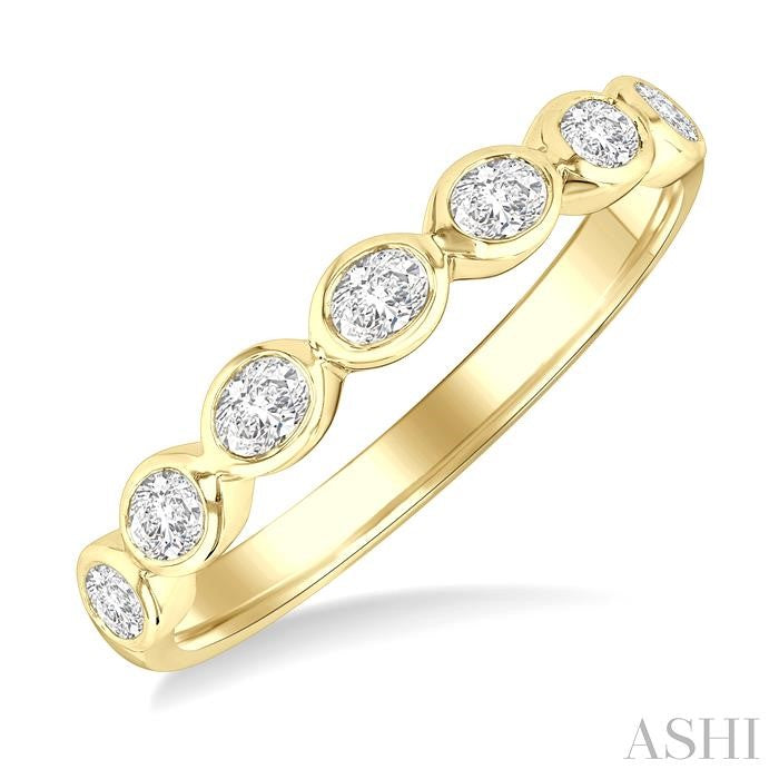 3/4 Ctw East-West Set Oval Cut Bezel Diamond Stackable Fashion Band in 14K Yellow Gold