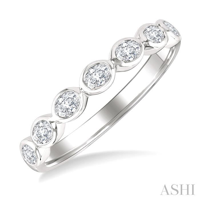 3/4 Ctw East-West Set Oval Cut Bezel Diamond Stackable Fashion Band in 14K White Gold