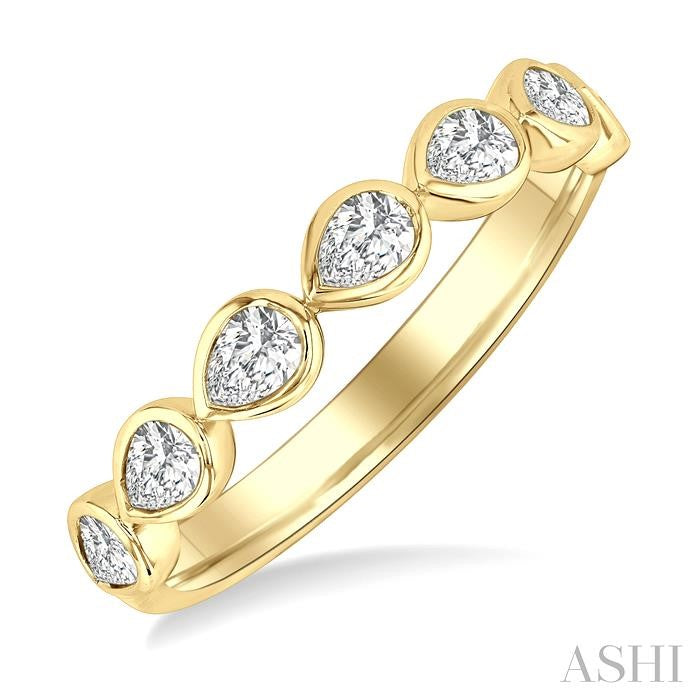 3/4 Ctw East-West Set Pear Cut Bezel Diamond Stackable Fashion Band in 14K Yellow Gold