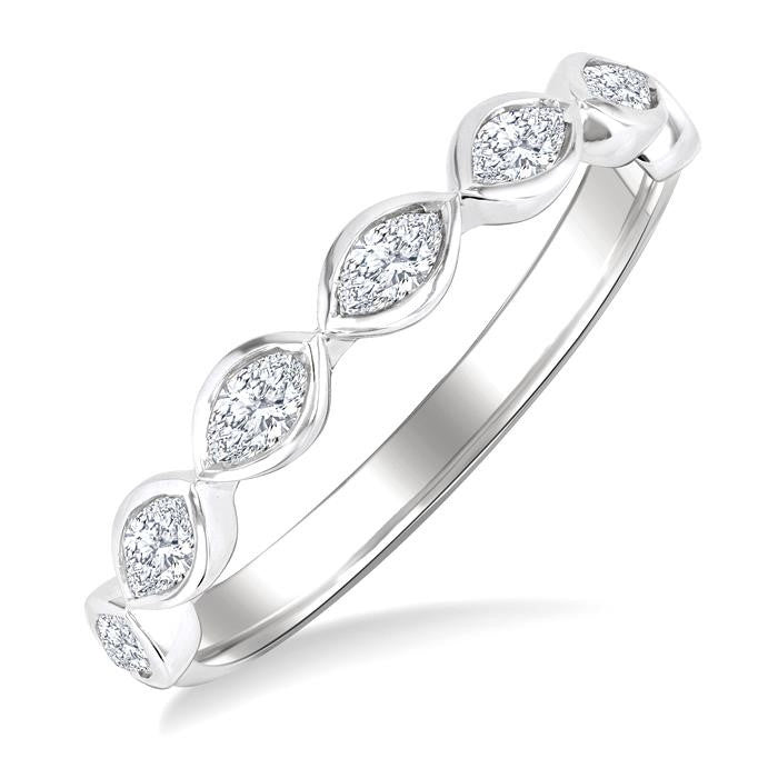 3/4 Ctw East-West Set Marquise Cut Bezel Diamond Stackable Fashion Band in 14K White Gold