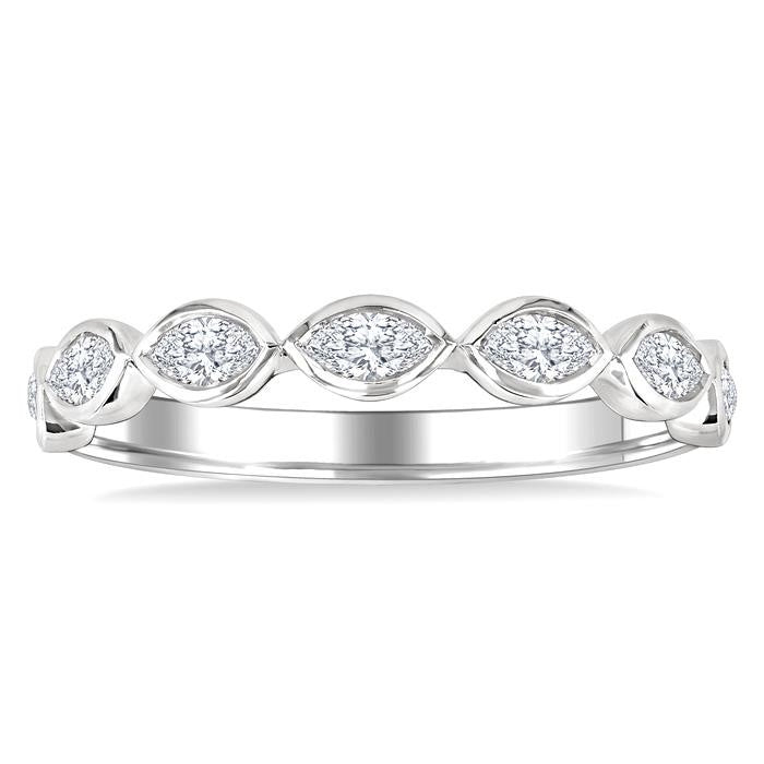 3/4 Ctw East-West Set Marquise Cut Bezel Diamond Stackable Fashion Band in 14K White Gold