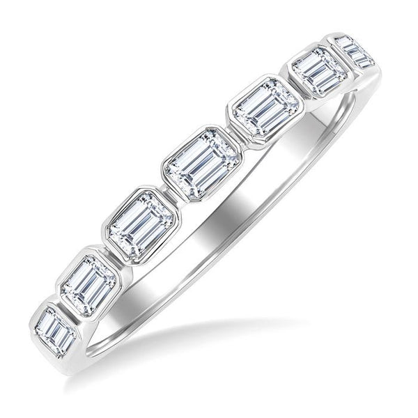 3/4 Ctw East-West Emerald Cut Bezel Diamond Fashion Band in 14K White Gold