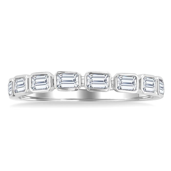 3/4 Ctw East-West Emerald Cut Bezel Diamond Fashion Band in 14K White Gold