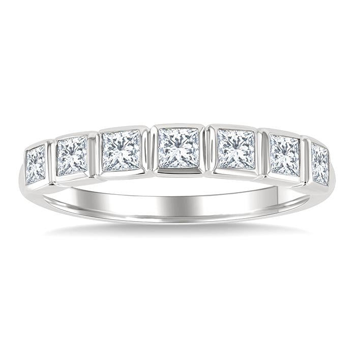 3/4 Ctw East-West Set Princess Cut Bezel Diamond Stackable Fashion Band in 14K White Gold