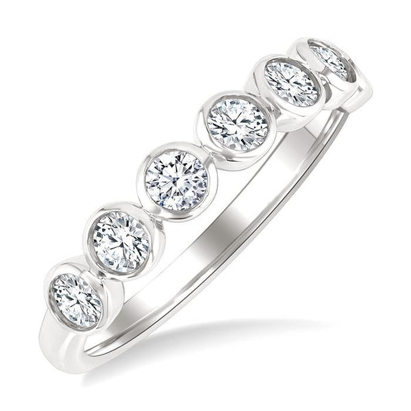 3/4 Ctw Bezel Set Round Cut Diamond Band in 14K White Gold