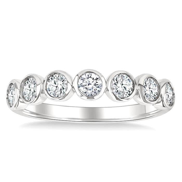 3/4 Ctw Bezel Set Round Cut Diamond Band in 14K White Gold