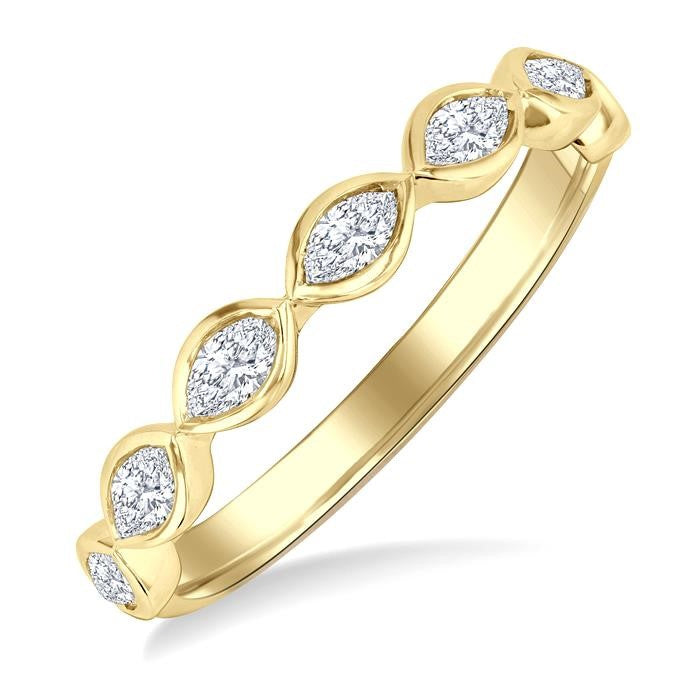 3/4 Ctw East-West Set Marquise Cut Bezel Diamond Stackable Fashion Band in 14K Yellow Gold