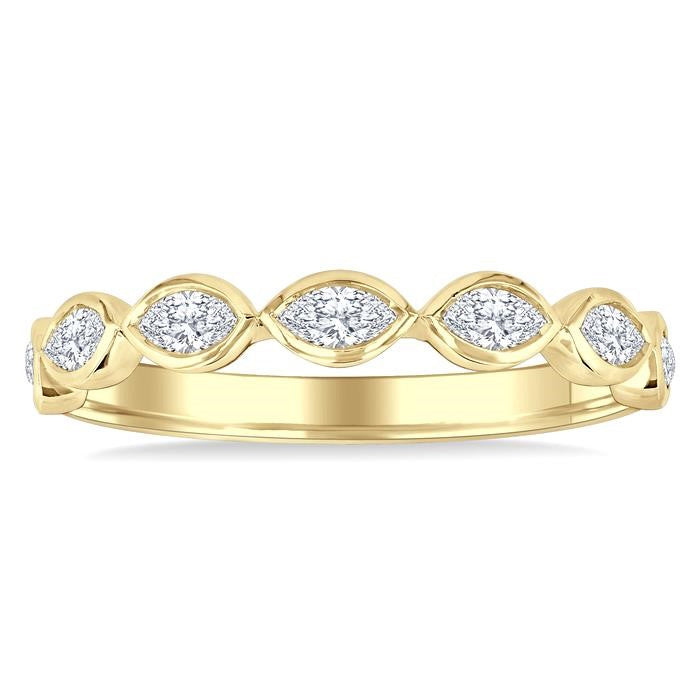 3/4 Ctw East-West Set Marquise Cut Bezel Diamond Stackable Fashion Band in 14K Yellow Gold