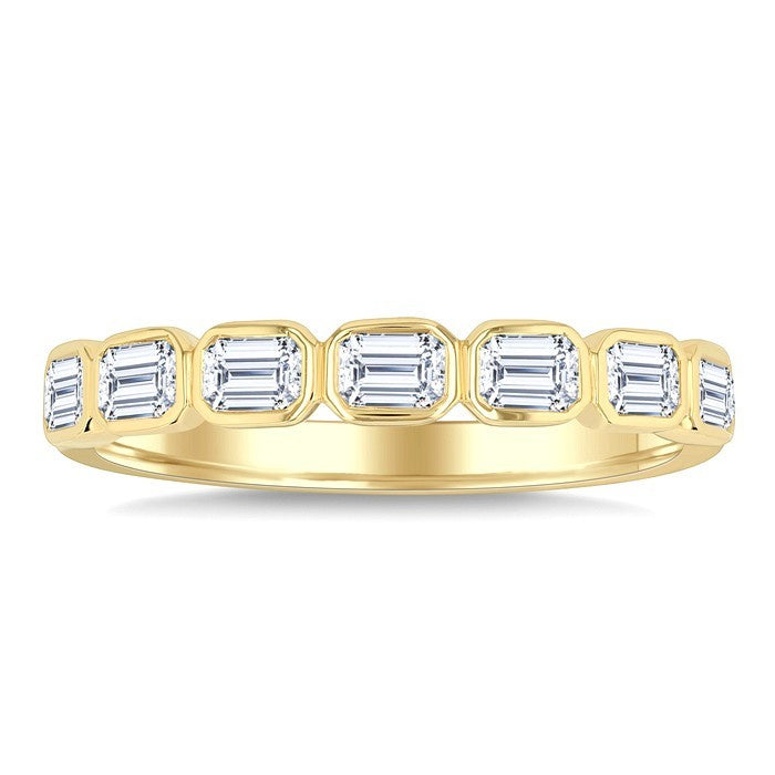3/4 Ctw East-West Emerald Cut Bezel Diamond Fashion Band in 14K Yellow Gold