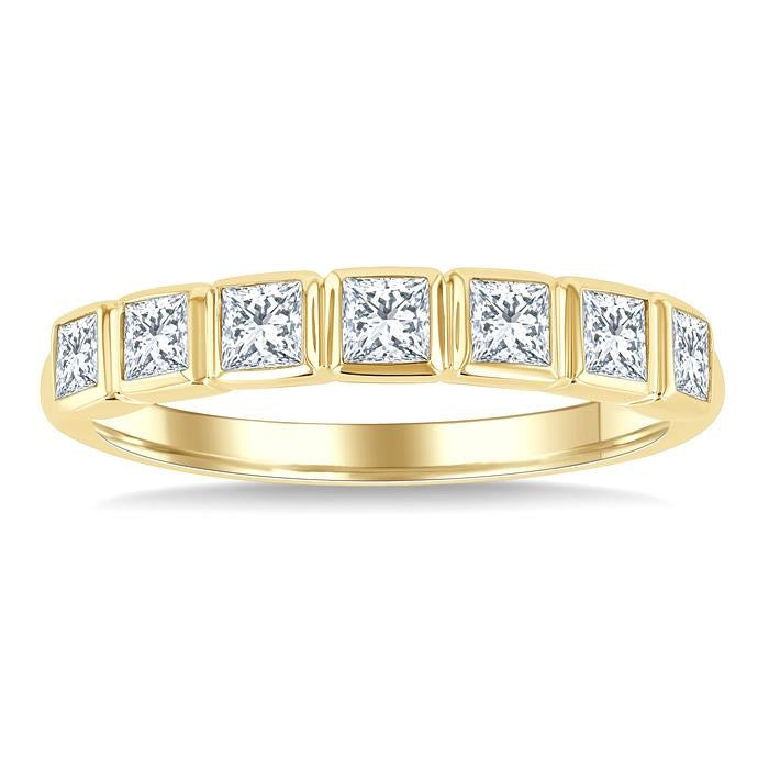 3/4 Ctw East-West Set Princess Cut Bezel Diamond Stackable Fashion Band in 14K Yellow Gold