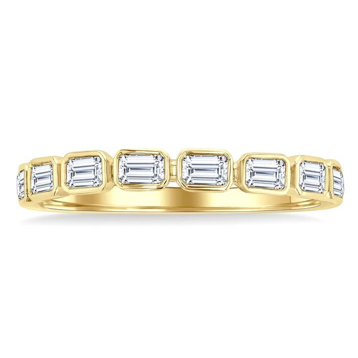 3/4 Ctw East-West Emerald Cut Bezel Diamond Fashion Band in 14K Yellow Gold