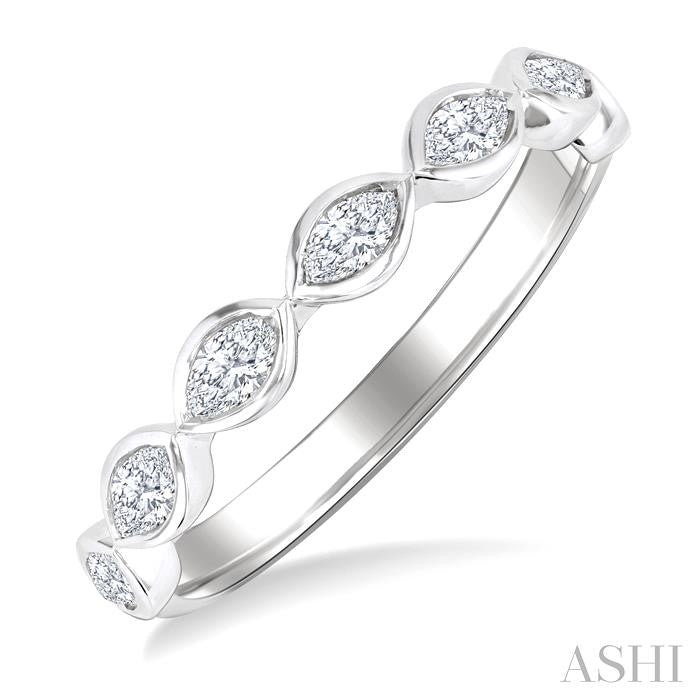 3/4 Ctw East-West Set Marquise Cut Bezel Diamond Stackable Fashion Band in 14K White Gold