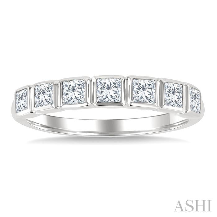3/4 Ctw East-West Set Princess Cut Bezel Diamond Stackable Fashion Band in 14K White Gold