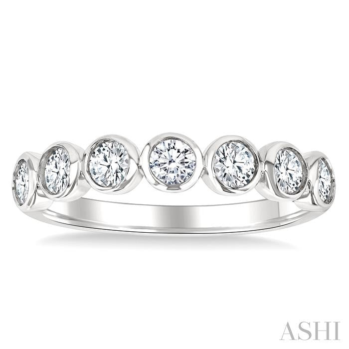 3/4 Ctw Bezel Set Round Cut Diamond Band in 14K White Gold