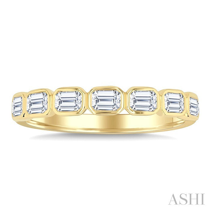 3/4 Ctw East-West Emerald Cut Bezel Diamond Fashion Band in 14K Yellow Gold